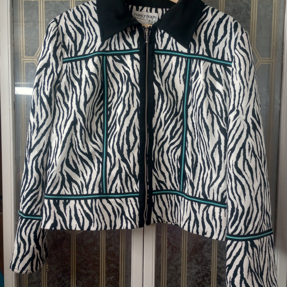 NANCY BOLEN CITY GIRL Black and White Zebra Print Jacket